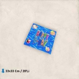 KAĞIT PEÇETE 33x33 CM - HAPPY BİRTHDAY MAVİ - 20 Lİ