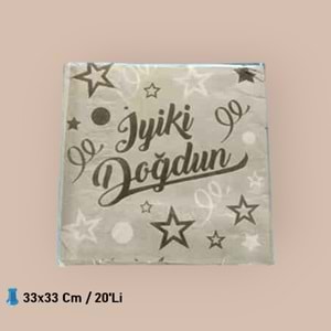 KAĞIT PEÇETE 33x33 CM - İYİ Kİ DOĞDUN GÜMÜŞ - 20 Lİ