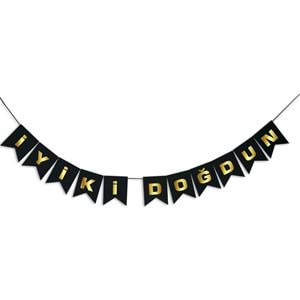 İYİ Kİ DOĞDUN BANNER - SİYAH ALTIN - 15X17 CM