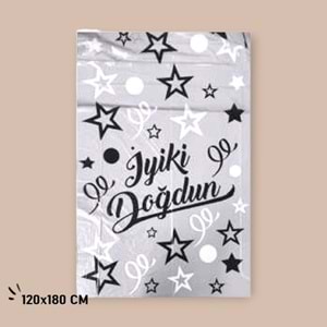 PLASTİK MASA ÖRTÜSÜ - BASKILI - İYİ Kİ DOĞDUN GÜMÜŞ - 120X180 CM