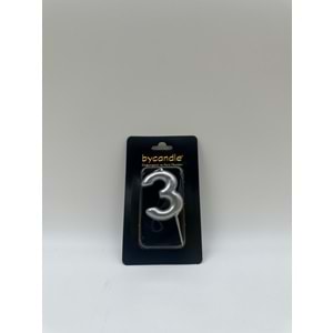 BYCANDLE - RAKAM MUM - 3 - GÜMÜŞ - 6 CM