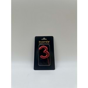 BYCANDLE - RAKAM MUM - 3 - KIRMIZI - 6 CM