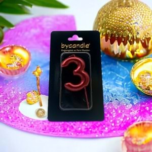BYCANDLE - RAKAM MUM - 3 - KIRMIZI - 6 CM