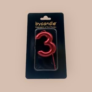 BYCANDLE - RAKAM MUM - 3 - KIRMIZI - 6 CM