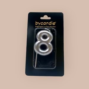 BYCANDLE - RAKAM MUM - 8 - GÜMÜŞ - 6 CM