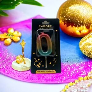 BYCANDLE - RAKAM MUM - RAINBOW - 0 - ALTIN - 7 CM