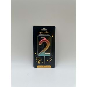 BYCANDLE - RAKAM MUM - RAINBOW - 2 - ALTIN - 7 CM
