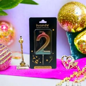BYCANDLE - RAKAM MUM - RAINBOW - 2 - ALTIN - 7 CM