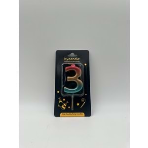 BYCANDLE - RAKAM MUM - RAINBOW - 3 - ALTIN - 7 CM