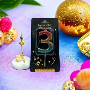 BYCANDLE - RAKAM MUM - RAINBOW - 3 - ALTIN - 7 CM