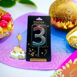 BYCANDLE - RAKAM MUM - RAINBOW - 3 - GÜMÜŞ - 7 CM