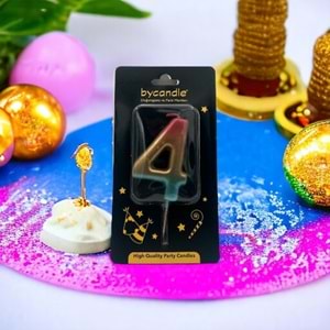 BYCANDLE - RAKAM MUM - RAINBOW - 4 - ALTIN - 7 CM