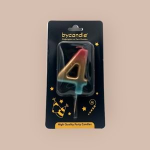 BYCANDLE - RAKAM MUM - RAINBOW - 4 - ALTIN - 7 CM