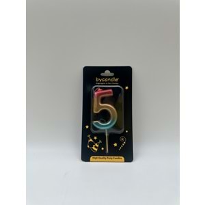 BYCANDLE - RAKAM MUM - RAINBOW - 5 - ALTIN - 7 CM