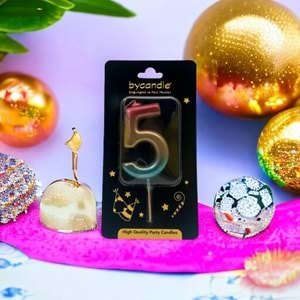 BYCANDLE - RAKAM MUM - RAINBOW - 5 - ALTIN - 7 CM