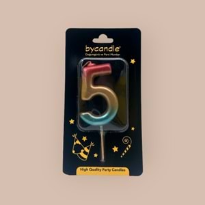 BYCANDLE - RAKAM MUM - RAINBOW - 5 - ALTIN - 7 CM