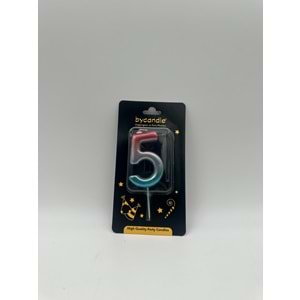 BYCANDLE - RAKAM MUM - RAINBOW - 5 - GÜMÜŞ - 7 CM