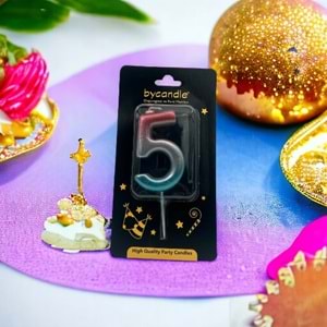 BYCANDLE - RAKAM MUM - RAINBOW - 5 - GÜMÜŞ - 7 CM