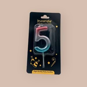 BYCANDLE - RAKAM MUM - RAINBOW - 5 - GÜMÜŞ - 7 CM
