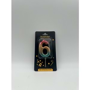 BYCANDLE - RAKAM MUM - RAINBOW - 6 - ALTIN - 7 CM