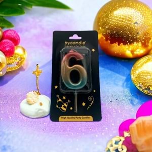 BYCANDLE - RAKAM MUM - RAINBOW - 6 - ALTIN - 7 CM