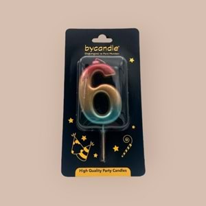 BYCANDLE - RAKAM MUM - RAINBOW - 6 - ALTIN - 7 CM