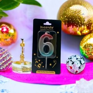 BYCANDLE - RAKAM MUM - RAINBOW - 6 - GÜMÜŞ - 7 CM