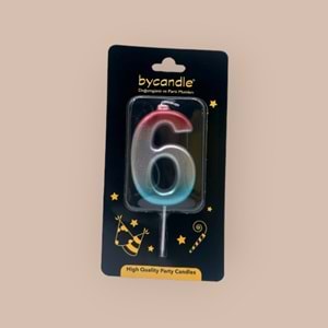 BYCANDLE - RAKAM MUM - RAINBOW - 6 - GÜMÜŞ - 7 CM