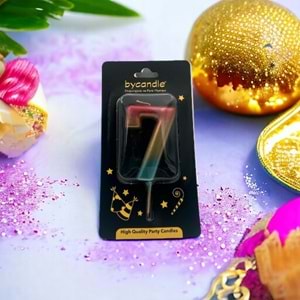 BYCANDLE - RAKAM MUM - RAINBOW - 7 - ALTIN - 7 CM