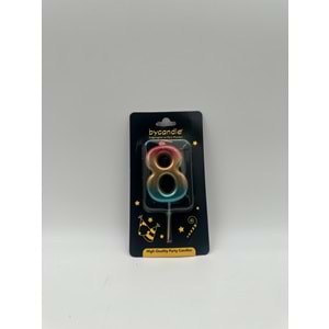 BYCANDLE - RAKAM MUM - RAINBOW - 8 - ALTIN - 7 CM