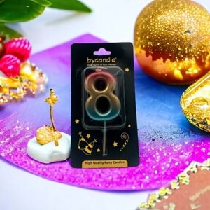 BYCANDLE - RAKAM MUM - RAINBOW - 8 - ALTIN - 7 CM