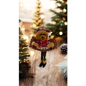 Noel Temalı Asılabilir Ayıcık Figürü - 15 cm