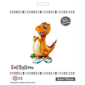 Ayaklı Turuncu Dinozor Folyo Balon - 39x60cm