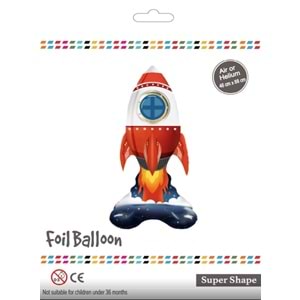 Ayaklı Roket Kırmızı Folyo Balon - 46x88cm