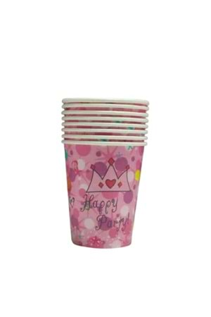 KARTON BARDAK - HAPPY PARTY PEMBE - 8 OZ - 8 Lİ