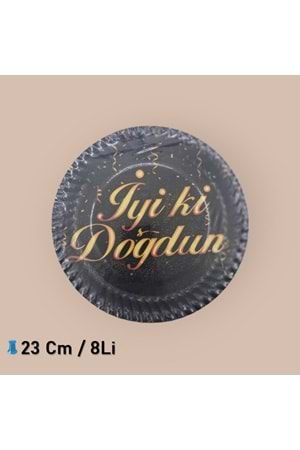 KARTON TABAK - İYİ Kİ DOĞDUN SİYAH - 23 CM - 8 Lİ