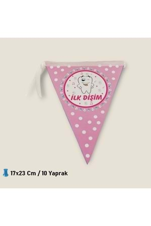 ÜÇGEN FLAMA 10 YAPRAK - İLK DİŞ KIZ - 17X23 CM