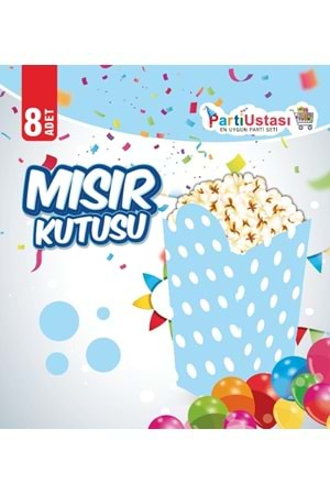 MISIR KUTUSU - MAVİ BEYAZ PUANTİYELİ - 15X15 CM