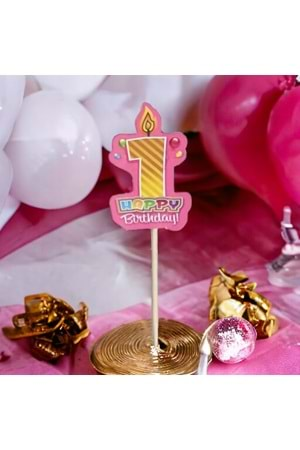 KÜRDAN DEKORATİF - 1 ST BİRTHDAY PEMBE - 3X8 CM