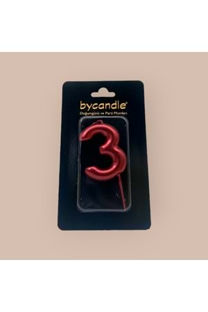 BYCANDLE - RAKAM MUM - 3 - KIRMIZI - 6 CM