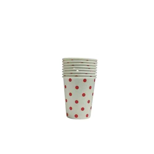 KARTON BARDAK - BEYAZ KIRMIZI PUANTİYELİ - 8 OZ - 8 Lİ