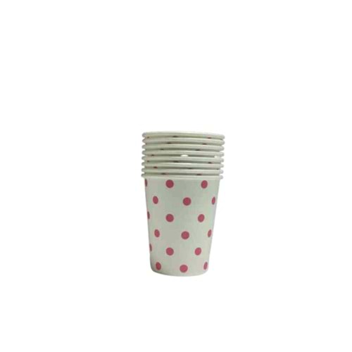 KARTON BARDAK - BEYAZ PEMBE PUANTİYELİ - 8 OZ - 8 Lİ