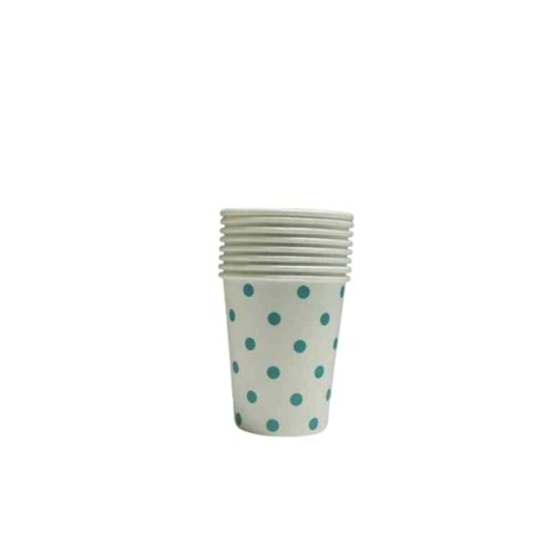 KARTON BARDAK - BEYAZ TURKUAZ PUANTİYELİ - 8 OZ - 8 Lİ
