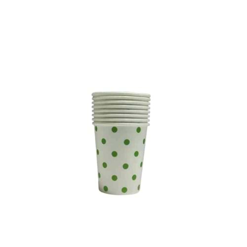 KARTON BARDAK - BEYAZ YEŞİL PUANTİYELİ - 8 OZ - 8 Lİ