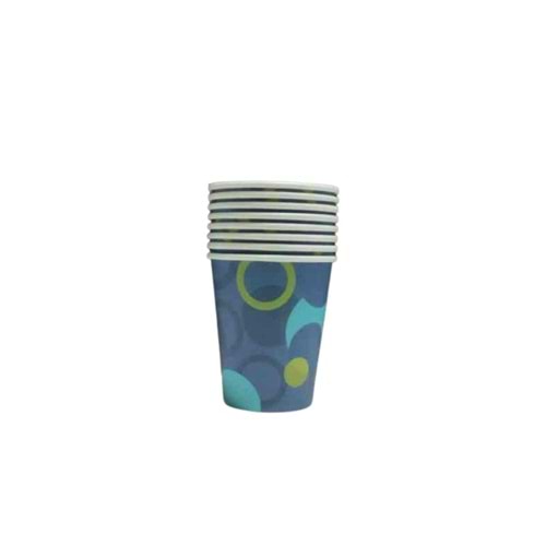KARTON BARDAK - LACİVERT MAVİ YEŞİL DESENLİ - 8 OZ - 8 Lİ