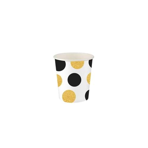 KARTON BARDAK - SİYAH ALTIN PUANTİYELİ - 8 OZ - 8Lİ