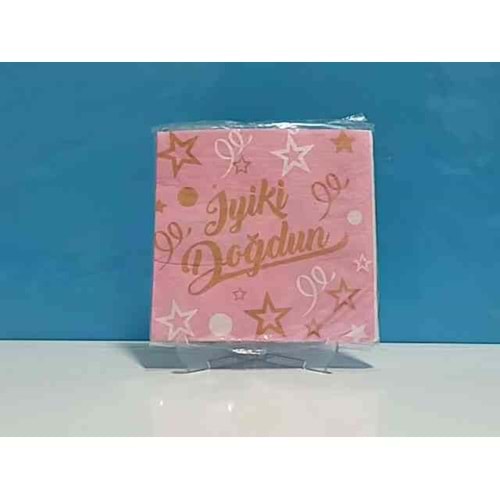 KAĞIT PEÇETE 33x33 CM - İYİ Kİ DOĞDUN PEMBE - 20 Lİ