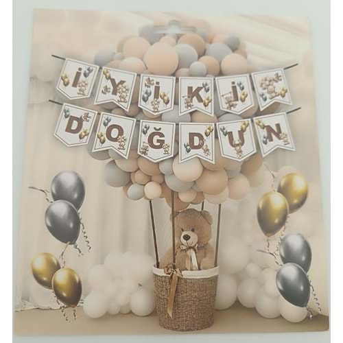 İYİ Kİ DOĞDUN BANNER - BALONLU AYICIK - 15X17 CM