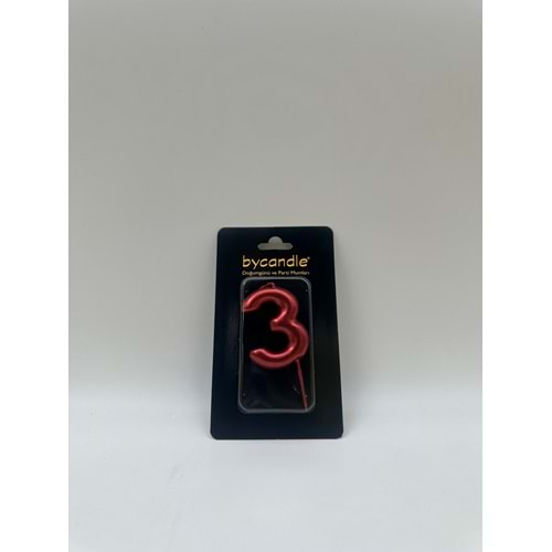 BYCANDLE - RAKAM MUM - 3 - KIRMIZI - 6 CM