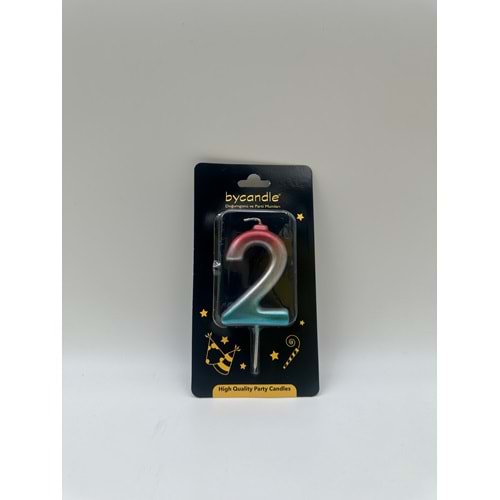 BYCANDLE - RAKAM MUM - RAINBOW - 2 - GÜMÜŞ - 7 CM